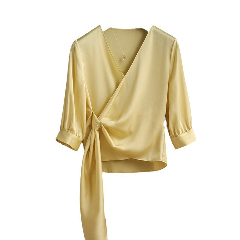 Damen Elegante Wickelbluse mit Taillenbund Drune
