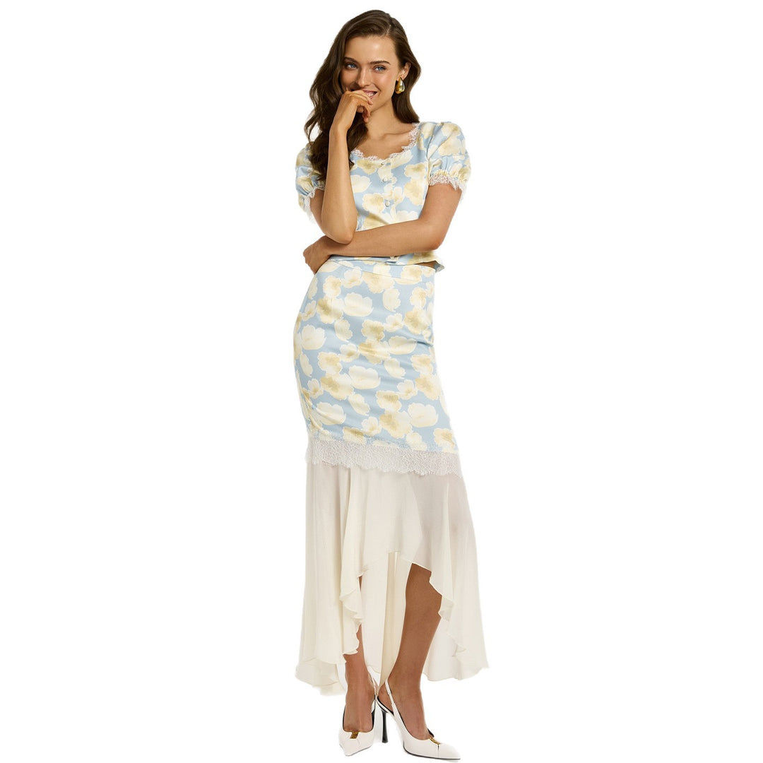 Damen elegantes Kleid mit asymmetrischem Saum und floralem Muster Drune