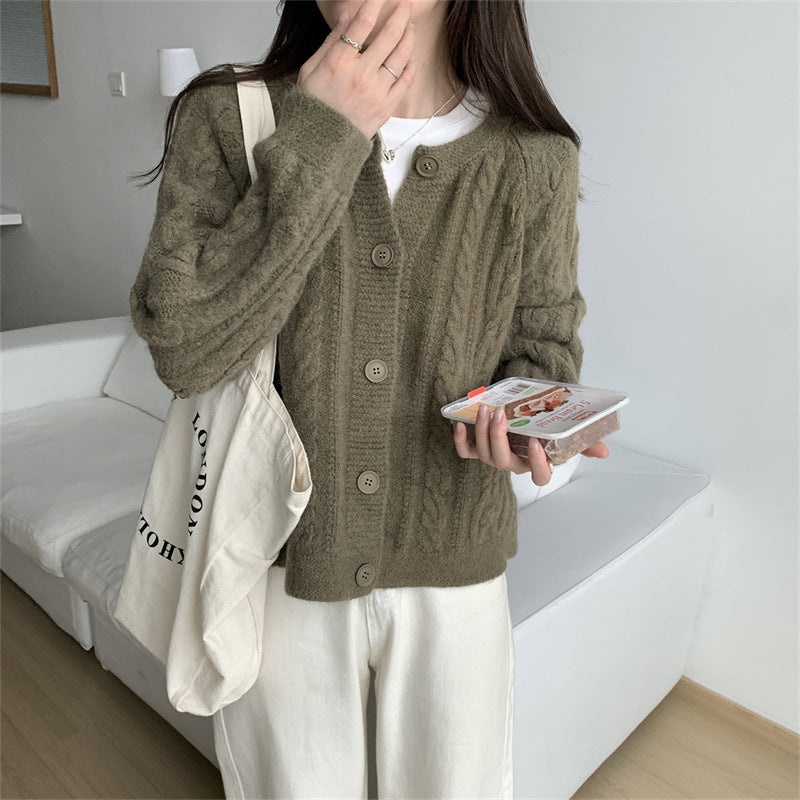 Damen Grobstrickjacke mit Zopfmuster und breiten Ärmeln Drune