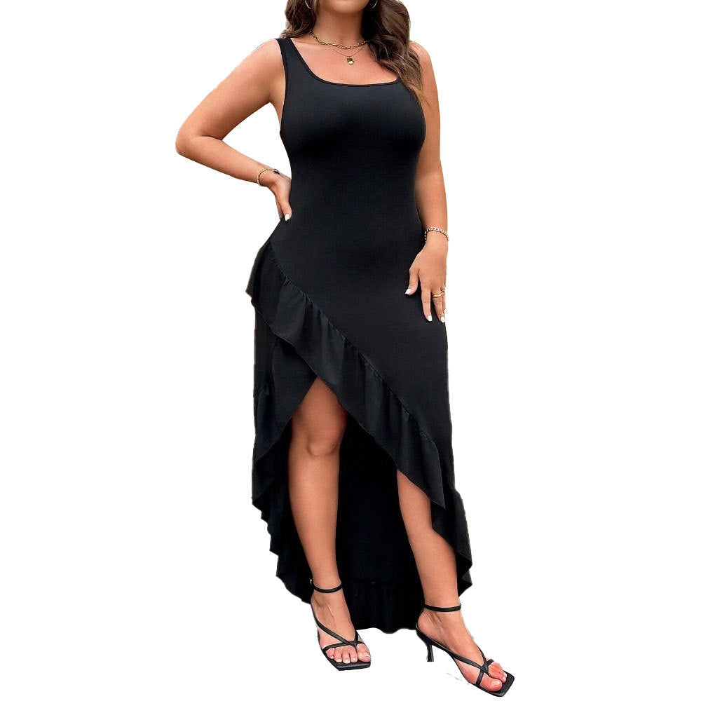 Damen elegantes Maxikleid mit asymmetrischem Saum und Rüschendetails Drune