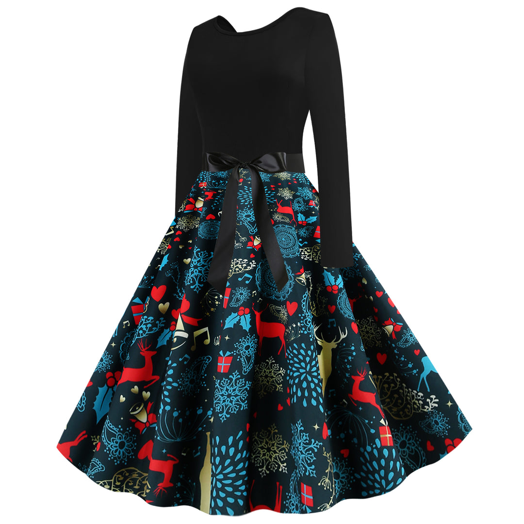 Damen Rock mit buntem Weihnachtliche Muster und eleganter Taillenbindung Drune