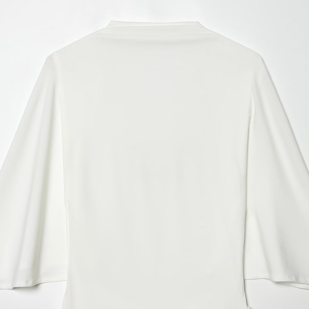 Damen elegantes Oberteil mit geschwungenem Saum und funkelnden Applikationen Drune