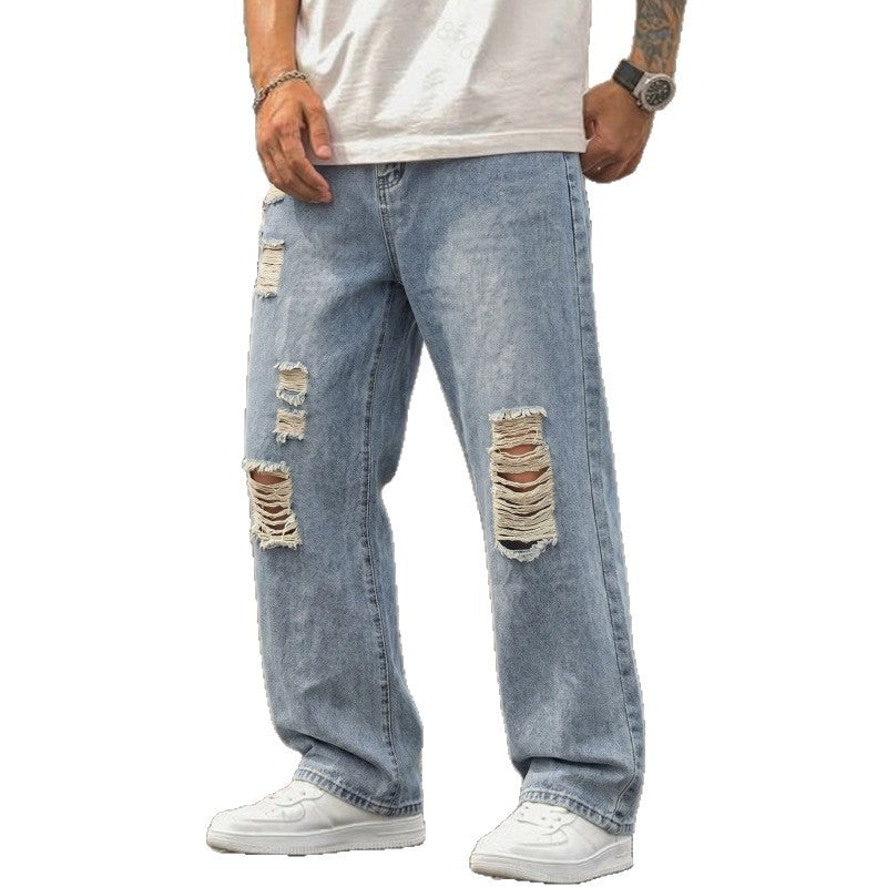 Herren Lässige Weit geschnittene Ripped Jeans Drune