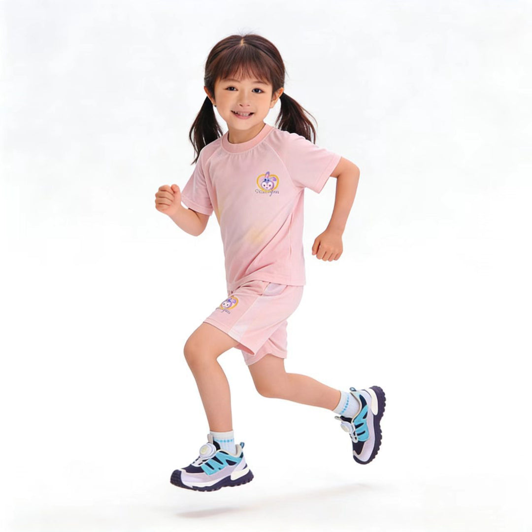 Damen nan atmungsaktives Kinder Sportset mit kurzarm Shirt und elastischer Bundshorts Drune