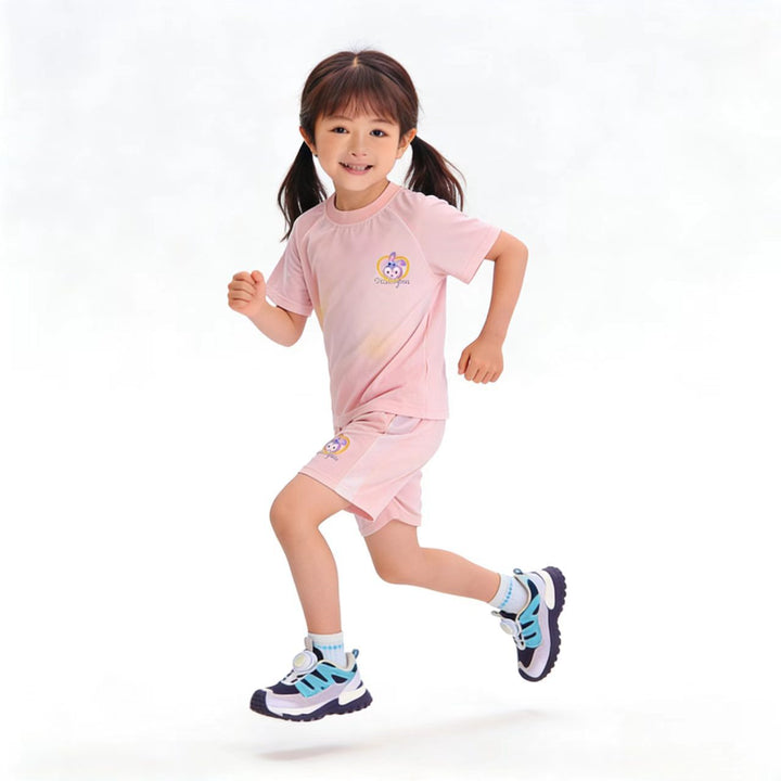 Damen nan atmungsaktives Kinder Sportset mit kurzarm Shirt und elastischer Bundshorts Drune
