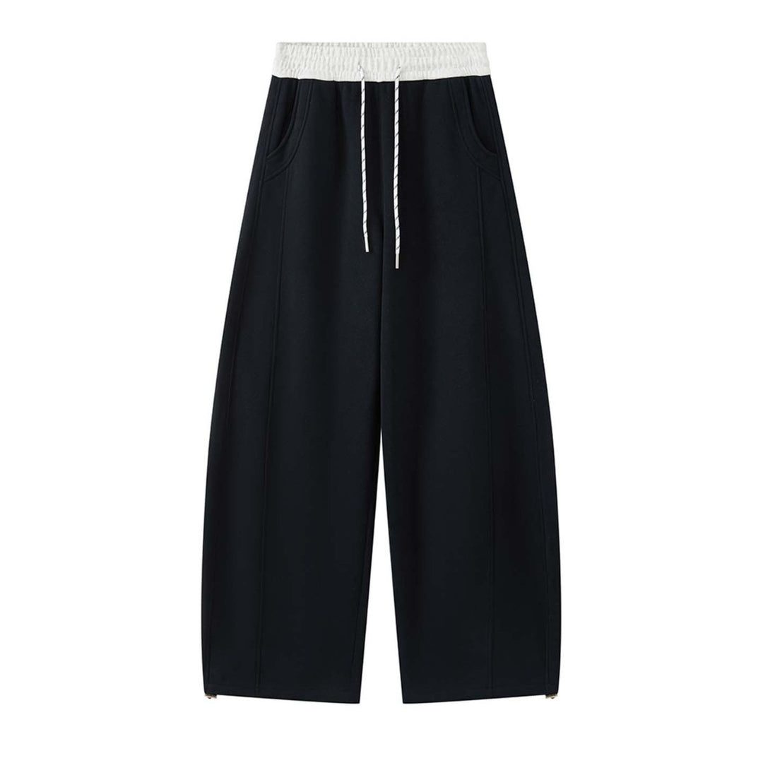 Damen Lässige Sweathose im Palazzoschnitt mit hoher Taille, Kordelzug und Seitentaschen Drune