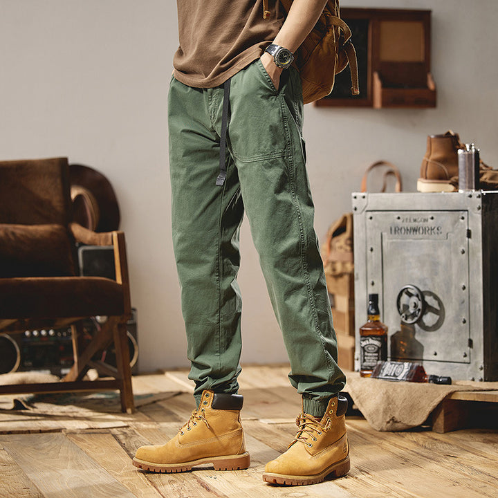 Herren Military-inspirierte Tapered-Cargo-Jogger aus robustem Baumwoll-Twill mit integriertem Webgurt und geripptem Knöchelabschluss Drune
