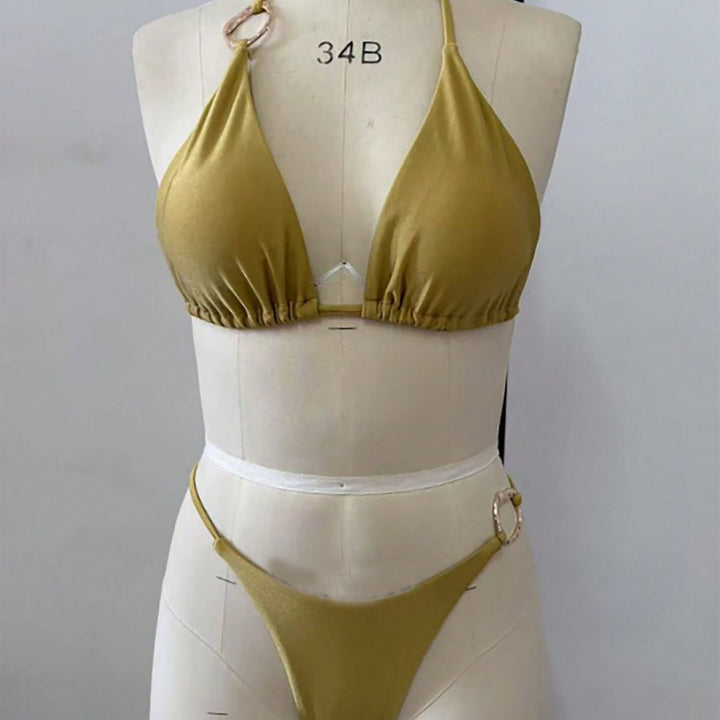 Damen Triangel-Bikini-Set mit modischen Metallringen Drune