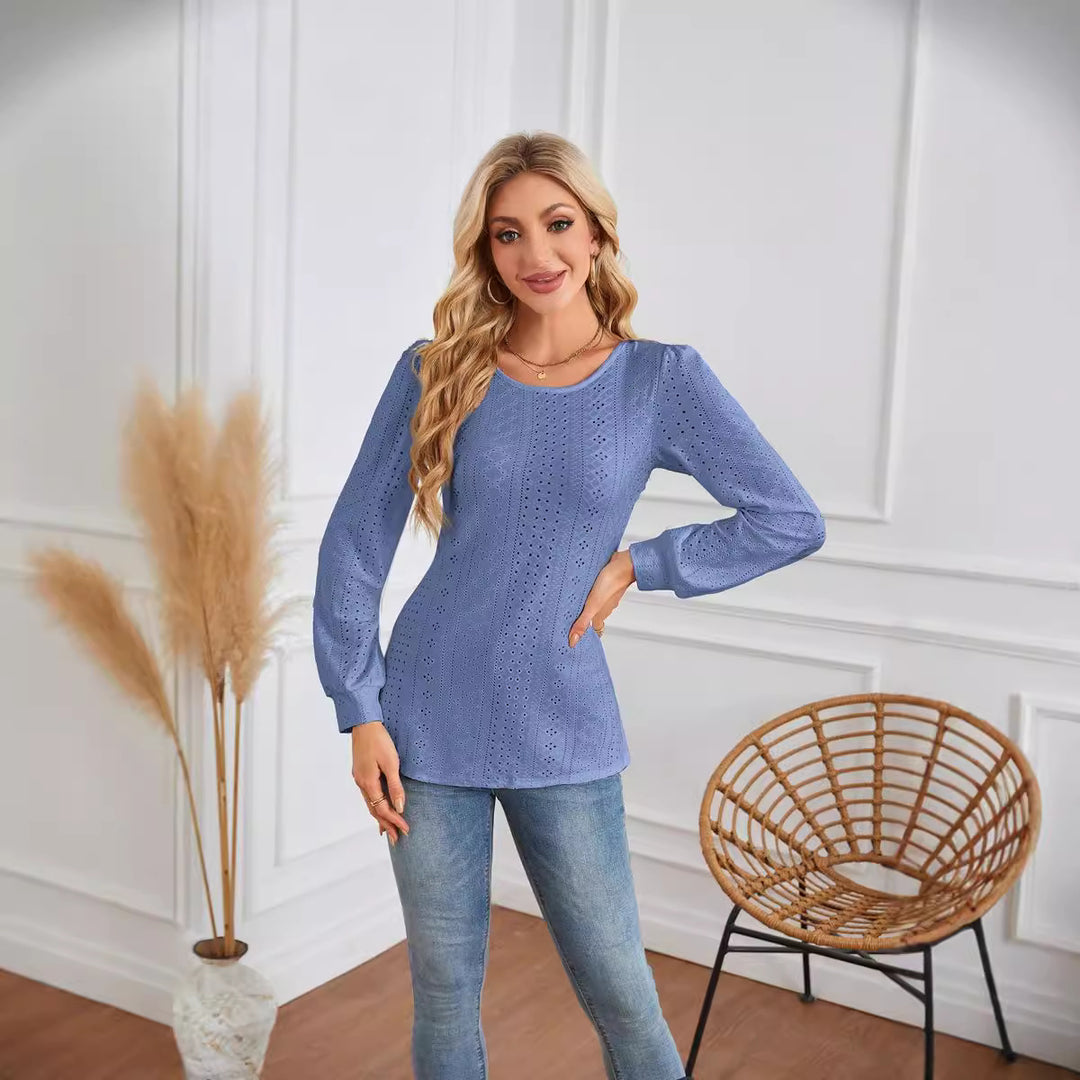 Damen Bluse mit luftigen Lochmustern und eleganten Puffärmeln Drune