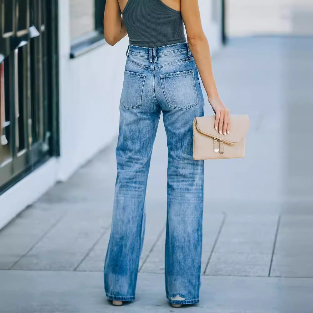 Damen Weit geschnittene Jeanshose mit Destroyed-Details Drune