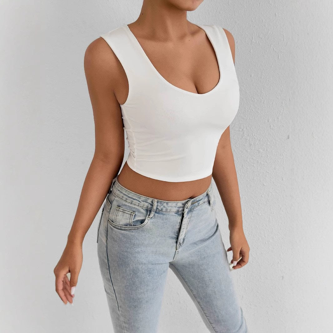 Damen Crop-Top mit V-Ausschnitt und raffinierten Seitenschlitzen Drune