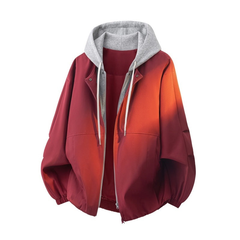 Unisex Oversize-Jacke im Lagenlook mit integrierter Kontrastkapuze und elastischem Saum Drune