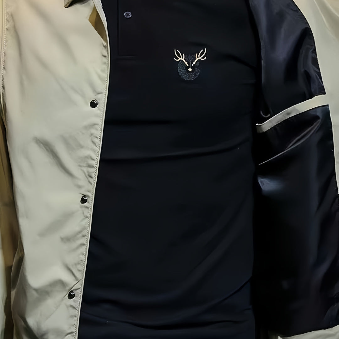 Herren Leichte Coachjacke mit Druckknopfleiste, Hemdkragen & windabweisender Mikrofaser Drune