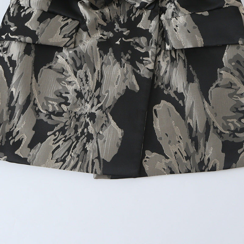 Damen Jacquard‑Blazer mit floralem Jacquardmuster, breitem Revers und Bindegürtel Drune