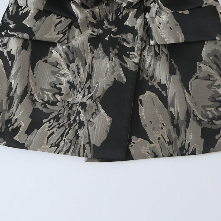 Damen Jacquard‑Blazer mit floralem Jacquardmuster, breitem Revers und Bindegürtel Drune