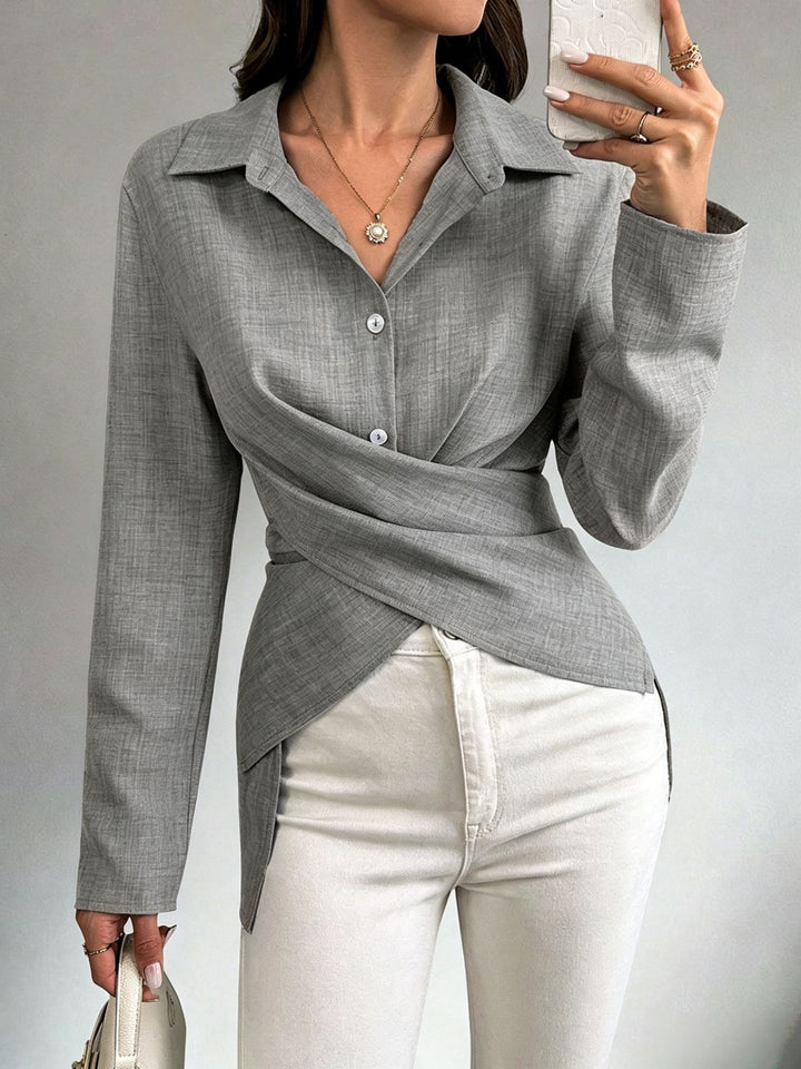 Damen Wickelbluse mit Hemdkragen und asymmetrischem Saum Drune