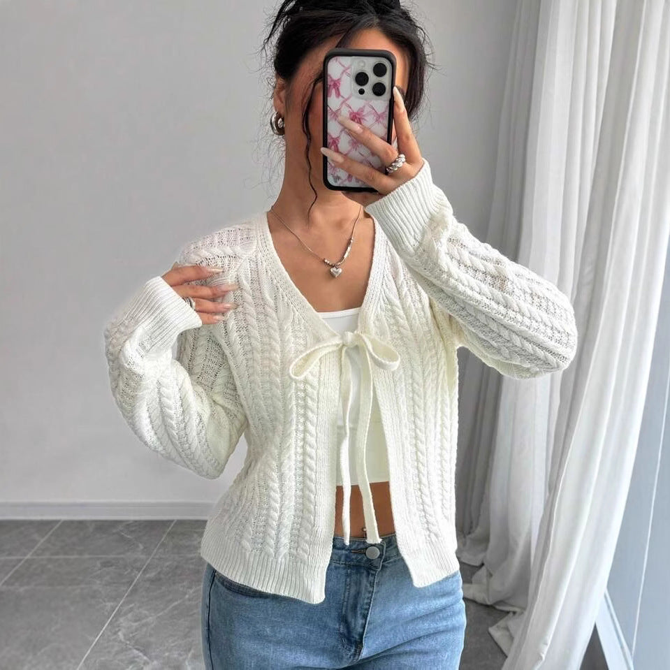 Damen Strickjacke mit modischem Kordelzug und feiner Netzstruktur Drune