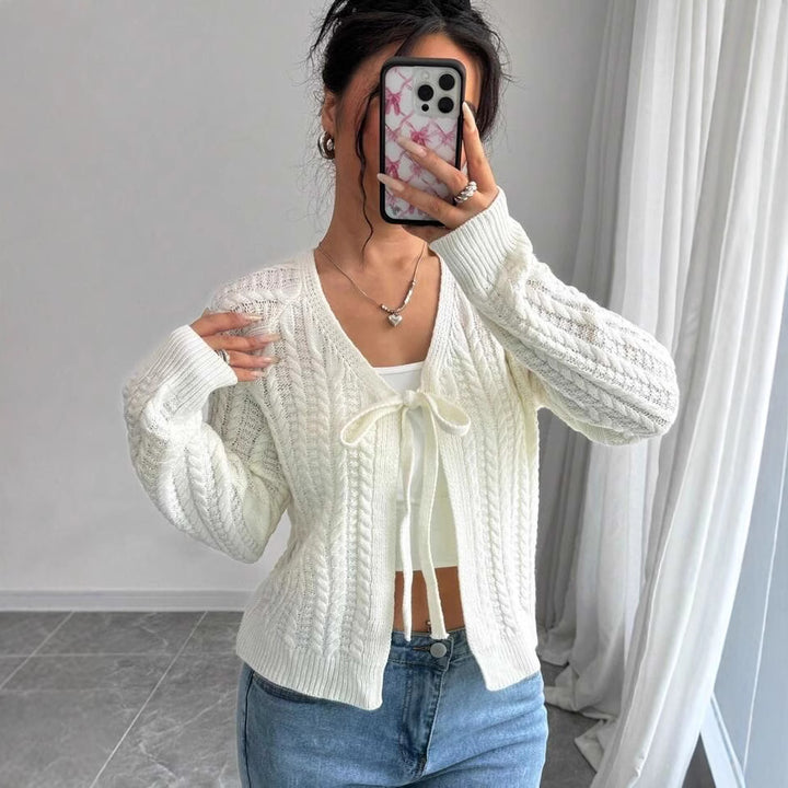 Damen Strickjacke mit modischem Kordelzug und feiner Netzstruktur Drune