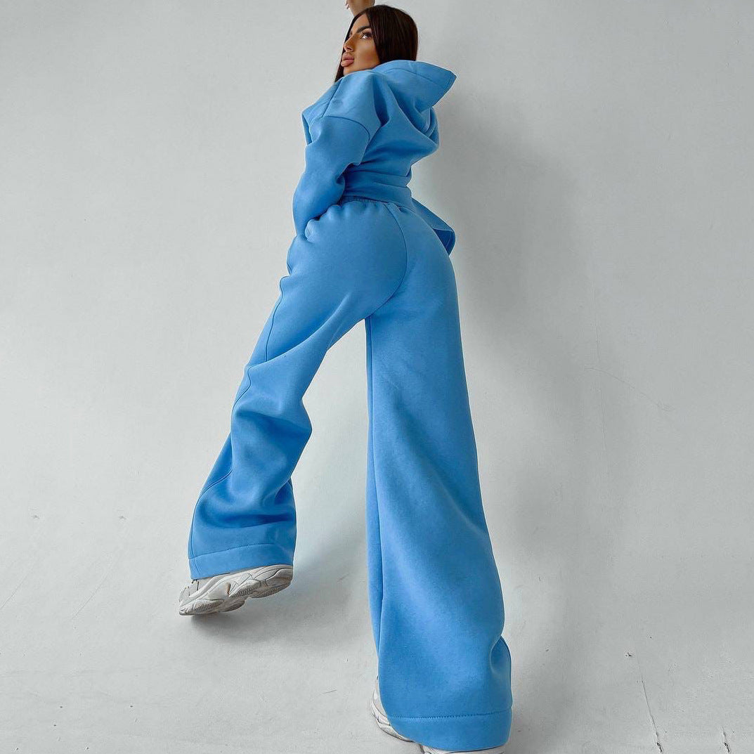 Damen zweiteiliges Lounge-Set mit sculpting High Waist Palazzohose und oversized Kapuzenhoodie Drune