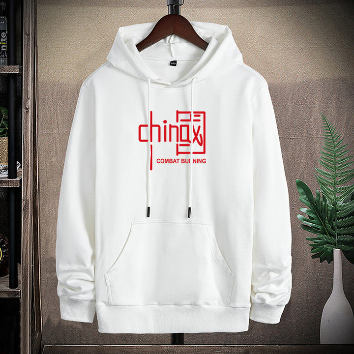 Herren lässiges Kapuzen‑Sweatshirt mit Kängurutasche und Statement‑Print Drune