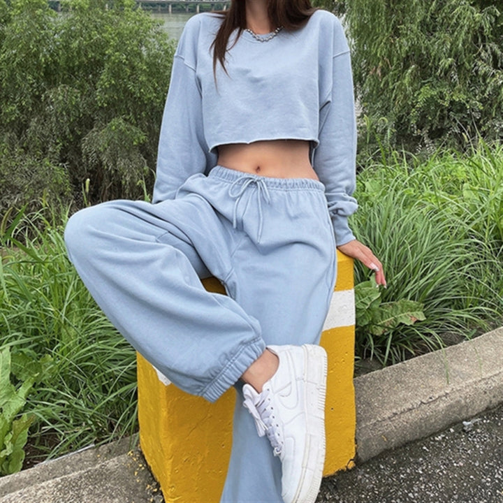 Damen lässiges Loungewear-Set mit kurzem Sweatshirt und bequemen Jogginghosen Drune