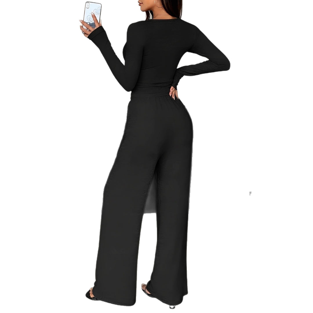 Damen lässiges 2-teiliges Set mit langen Ärmeln und transparenter Ausschnittdetails Drune