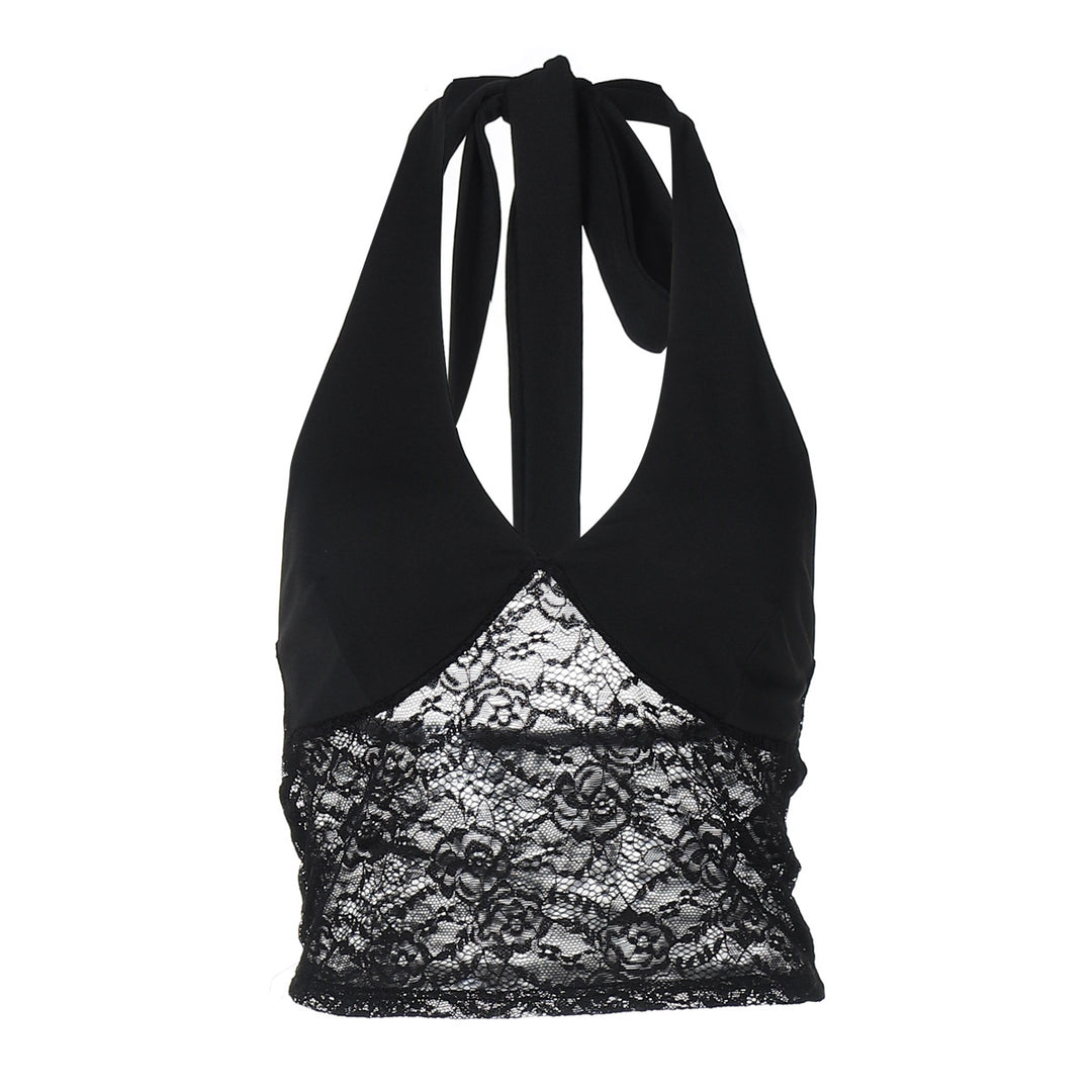Damen Spitzen-Crop-Top mit Halterträgern und figurbetontem Schnitt Drune