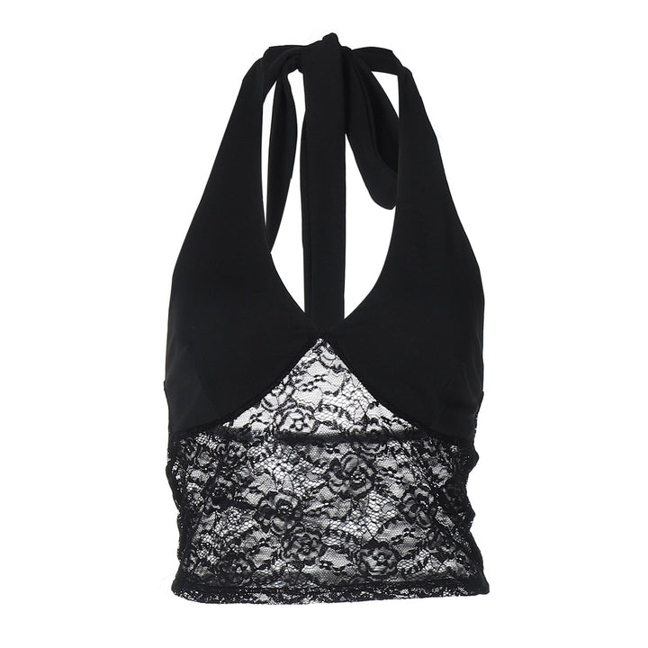 Damen Spitzen-Crop-Top mit Halterträgern und figurbetontem Schnitt Drune