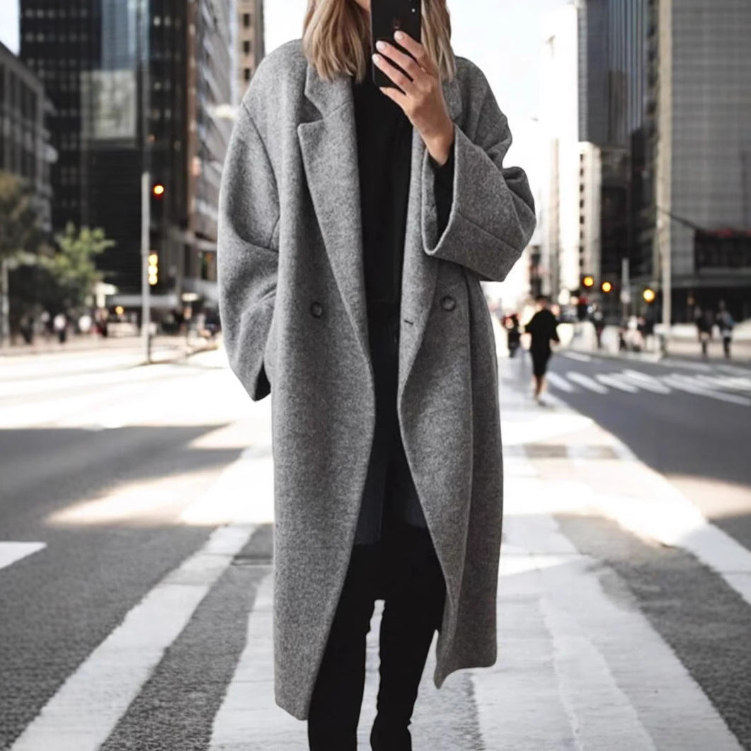 Damen Oversized Wollmantel mit elegantem Schnitt und praktischen Taschen Drune