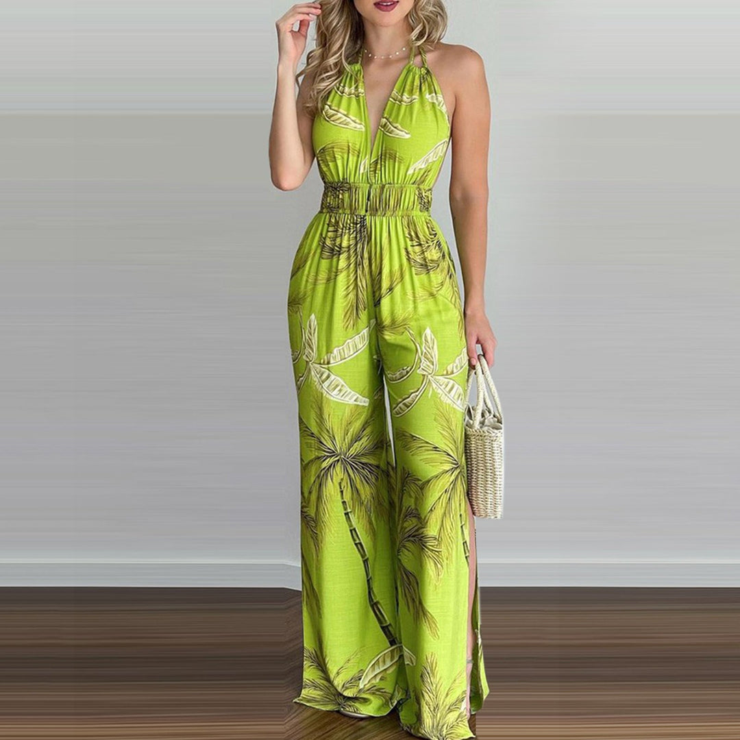 Damen eleganter Jumpsuit mit Spaghettiträgern und hohen Seitenschlitzen Drune