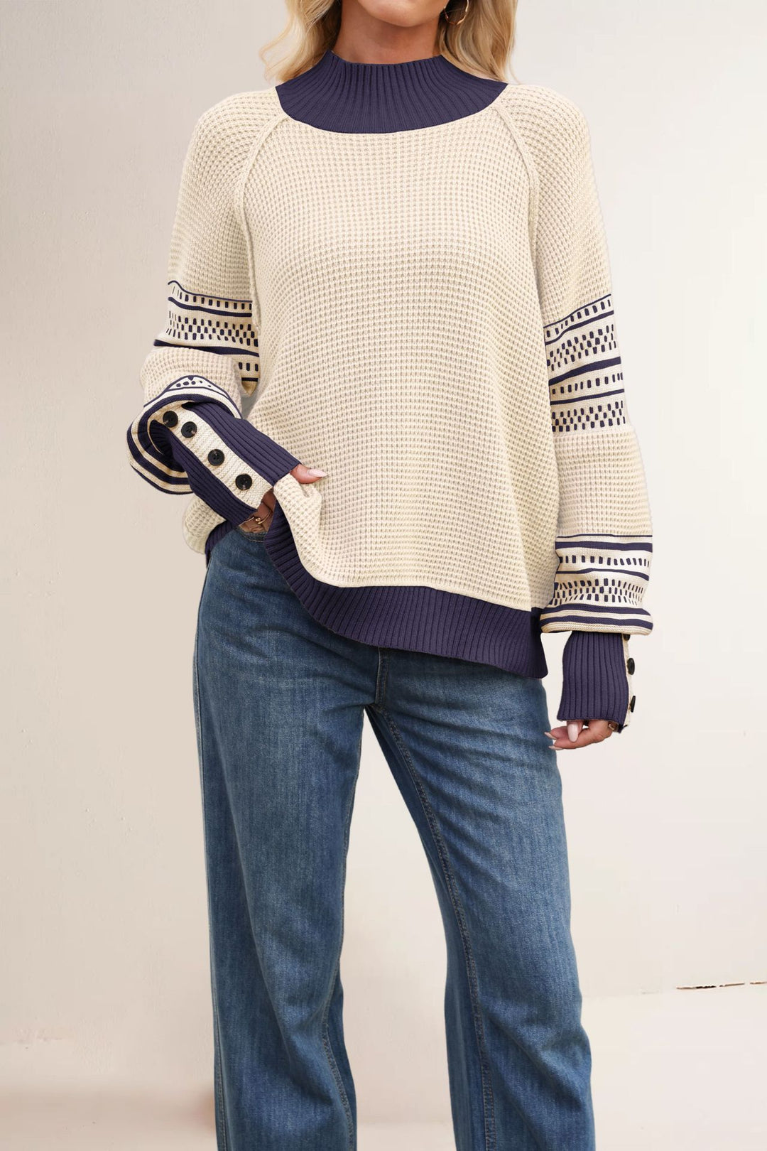 Damen Strickpullover mit modernem Strukturdesign und Knopfdetails Drune