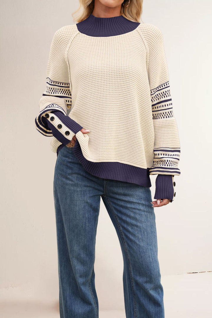 Damen Strickpullover mit modernem Strukturdesign und Knopfdetails Drune