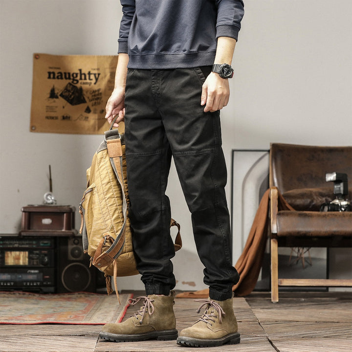 Herren Tapered Cargohose im Joggerstil mit Knie-Teilungsnähten, Tunnelzug & elastischen Bündchen Drune