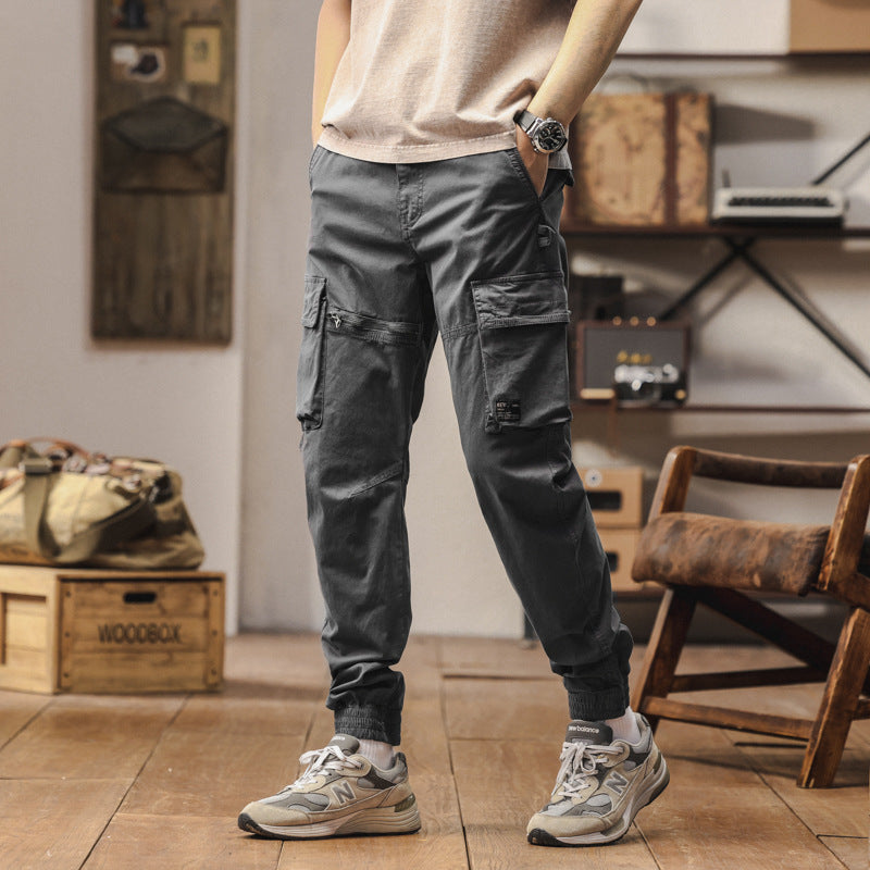 Herren Konisch geschnittene Cargo-Jogginghose mit Mehrfach‑Taschen, Reißverschluss‑Beintasche und elastischem Knöchelabschluss Drune