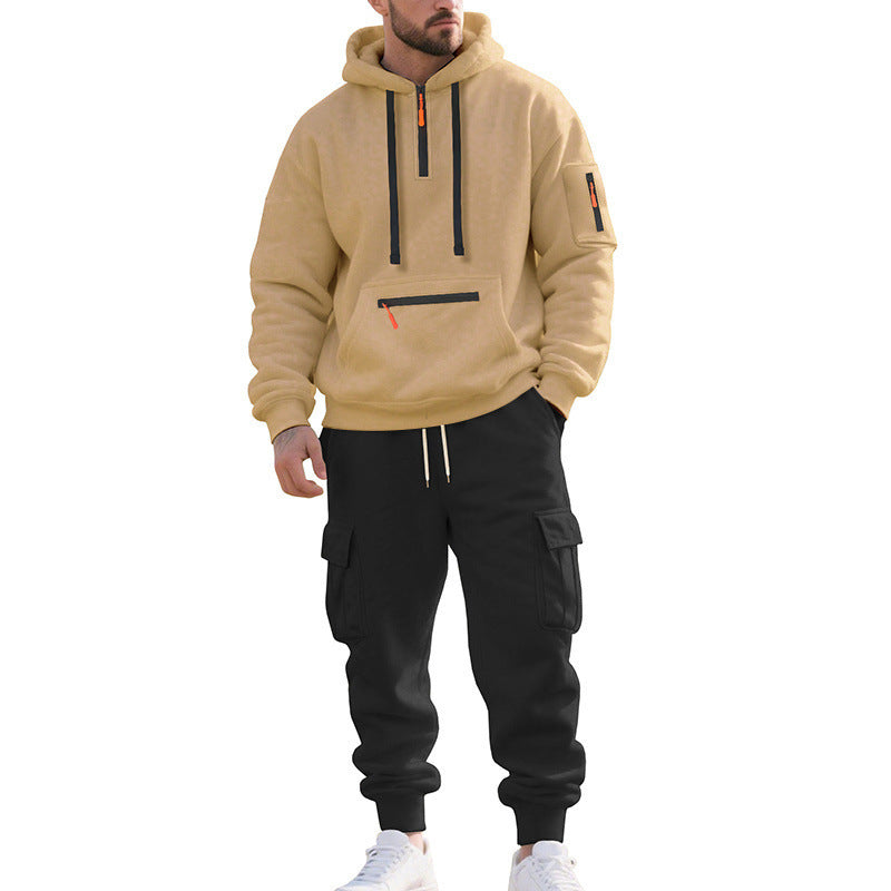 Herren Zweiteiliger Performance-Jogginganzug mit Kapuzen-Hoodie, wasserabweisenden Reißverschlüssen und Cargo-Jogger Drune