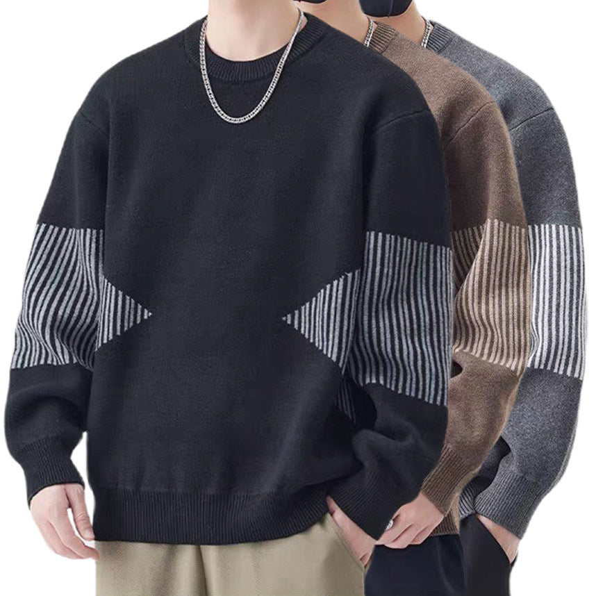 Herren Modischer Strickpullover mit gestreiften Ärmeln Drune