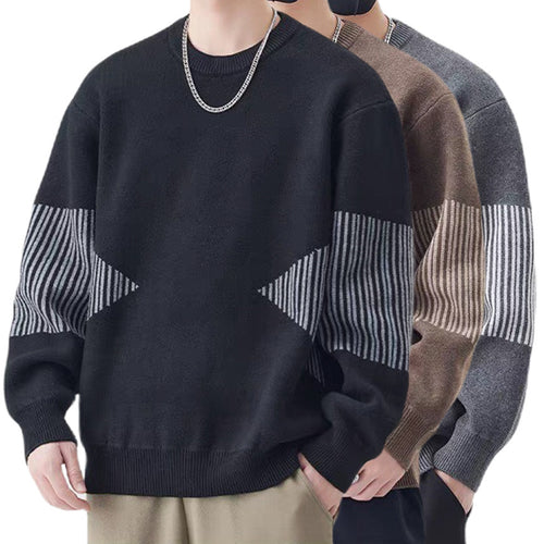Herren Modischer Strickpullover mit gestreiften Ärmeln Drune