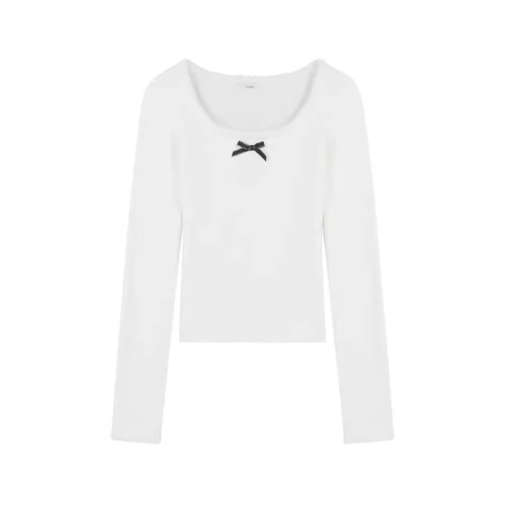 Damen langärmliges Oberteil mit zarter Schleifenapplikation Drune