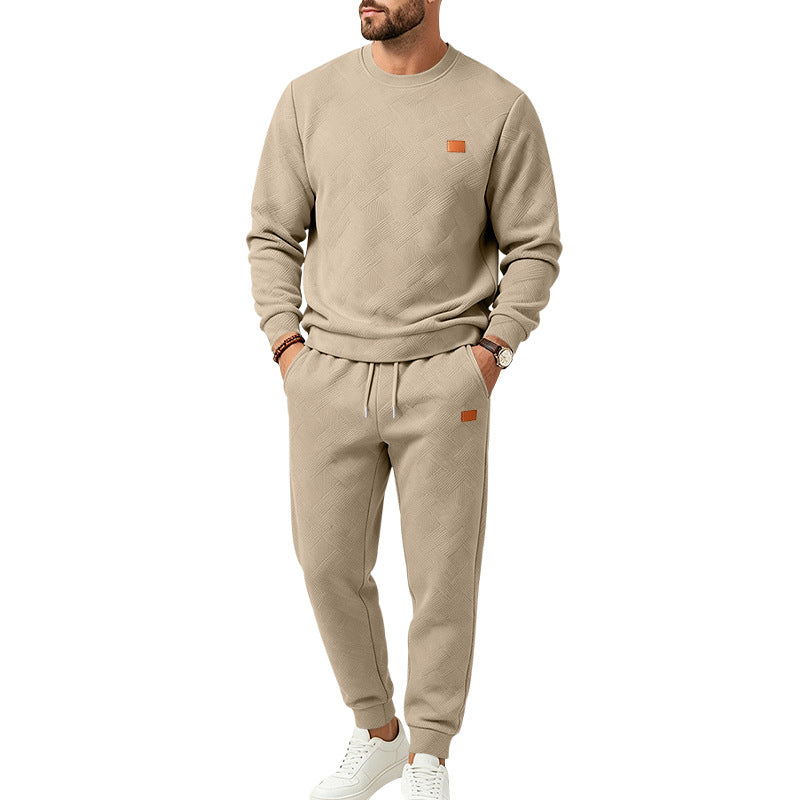 Herren Gemustertes Komfort-Sweatset mit Rundhals-Sweatshirt und Kordel-Jogginghose Drune