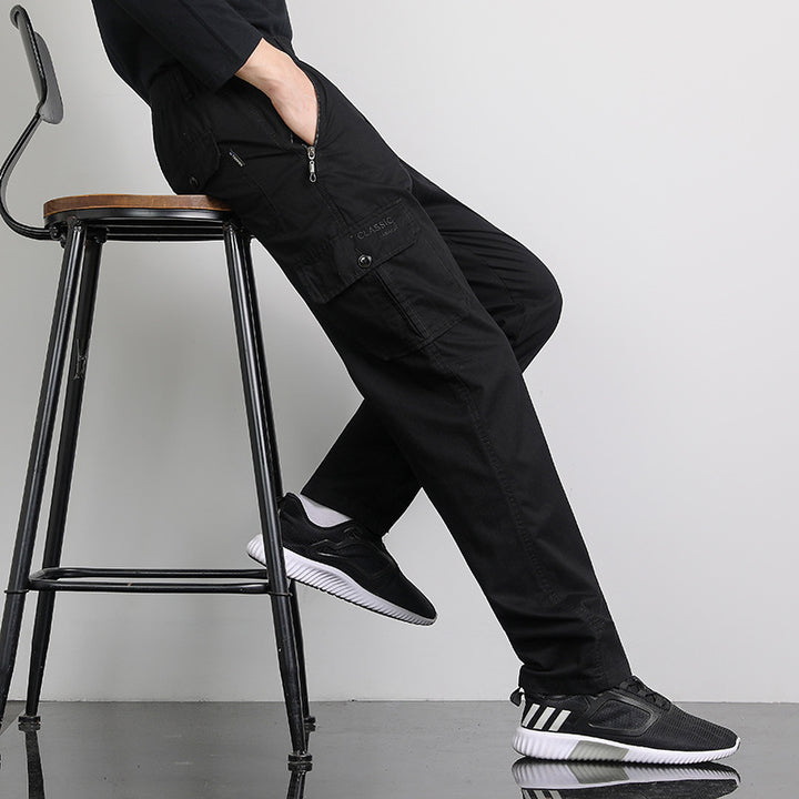 Herren Lockere Cargohose mit elastischem Bund, Multifach‑Taschen & geradem Bein Drune