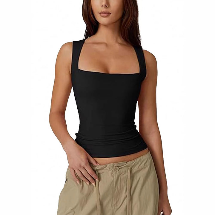 Damen eng anliegendes Tanktop mit quadratischem Ausschnitt und atmungsaktiver Struktur Drune
