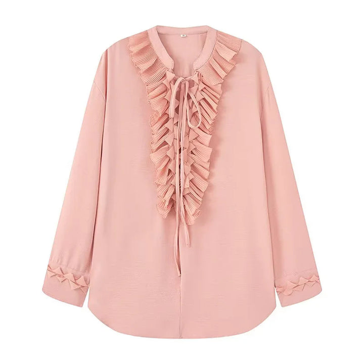 Damen nan Rüschenbluse mit Neck-Tie, plissierten Volants vorn und legerer Longline-Silhouette Drune