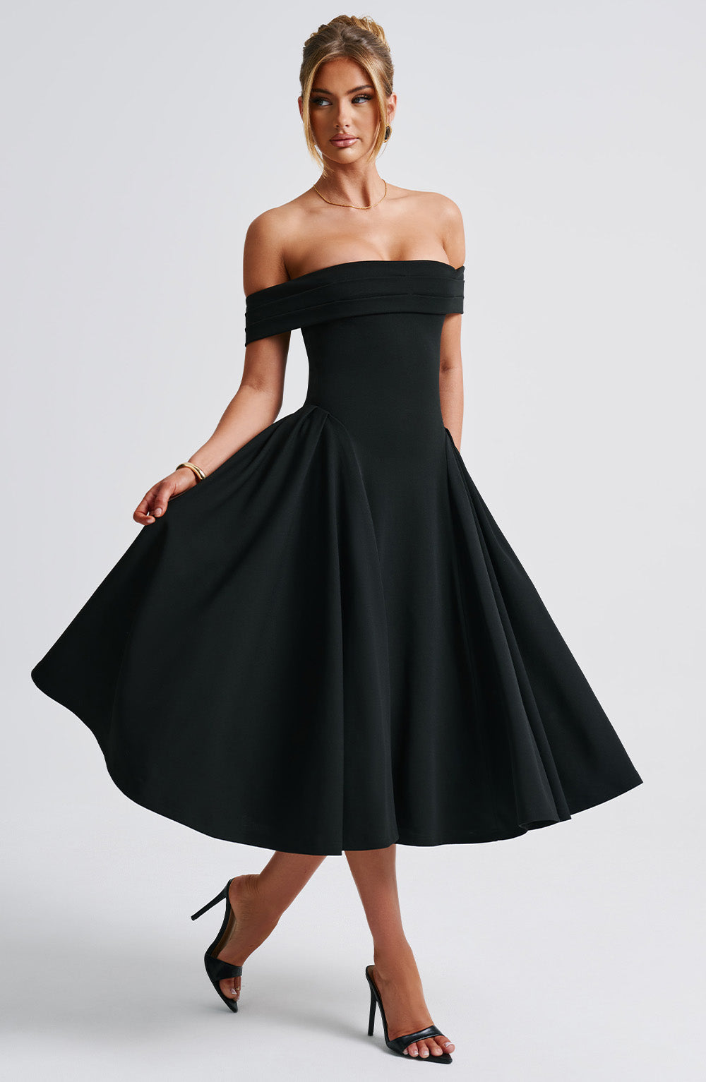 Damen elegantes Abendkleid mit schulterfreiem Design und voluminösem Rock Drune