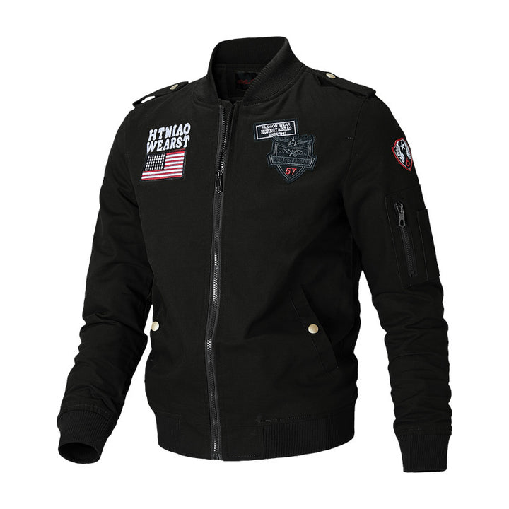 Herren nan militärisch inspirierte Bomberjacke mit Abzeichen, Ärmeltasche, Schulterpatten und geripptem Saum Drune