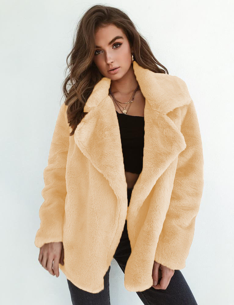 Damen elegante Fake-Fur Jacke mit weichem Kragen und lässigem Schnitt Drune
