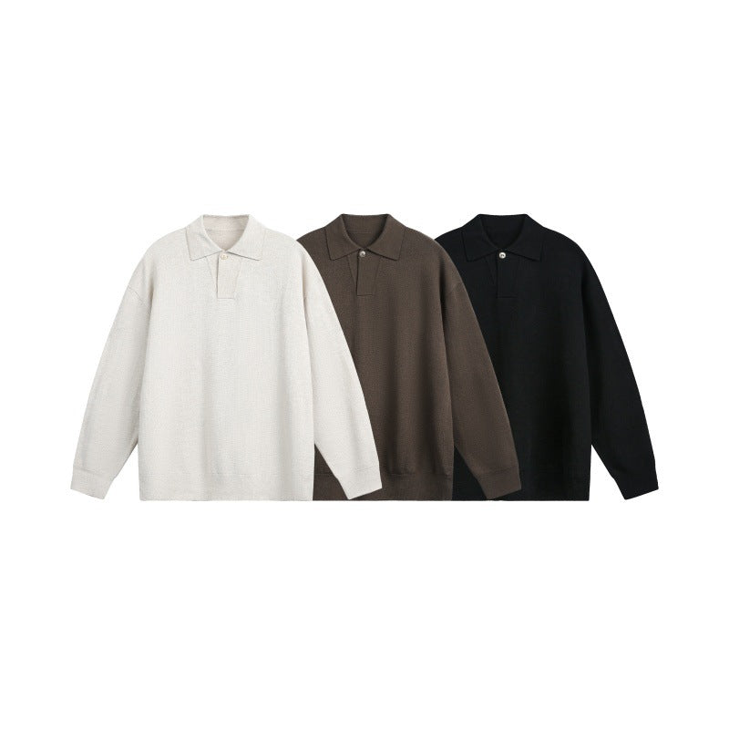 Herren Lockerer Strick-Polo-Pullover mit Knopfblende und Oversize-Schnitt Drune