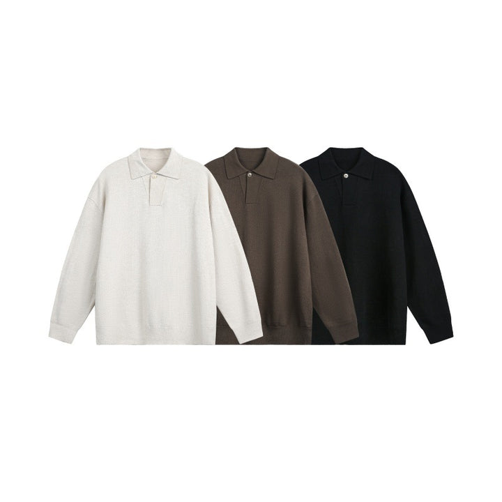 Herren Lockerer Strick-Polo-Pullover mit Knopfblende und Oversize-Schnitt Drune