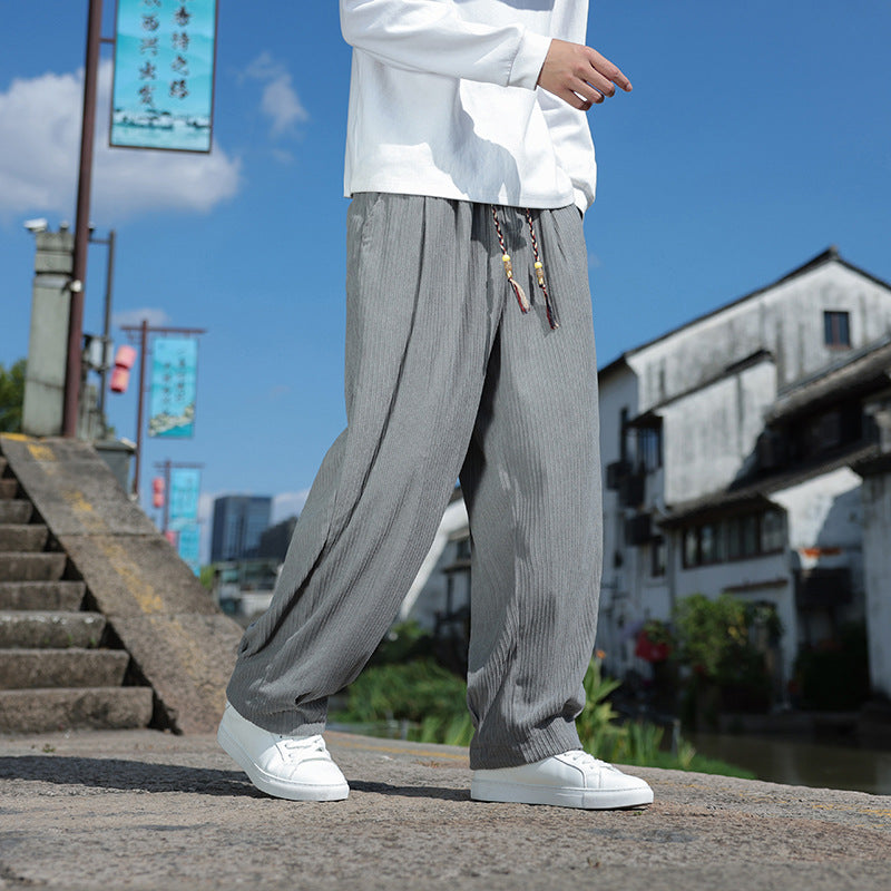 Herren Weit geschnittene Cord-Relaxhose mit elastischem Bund und Zierkordel Drune
