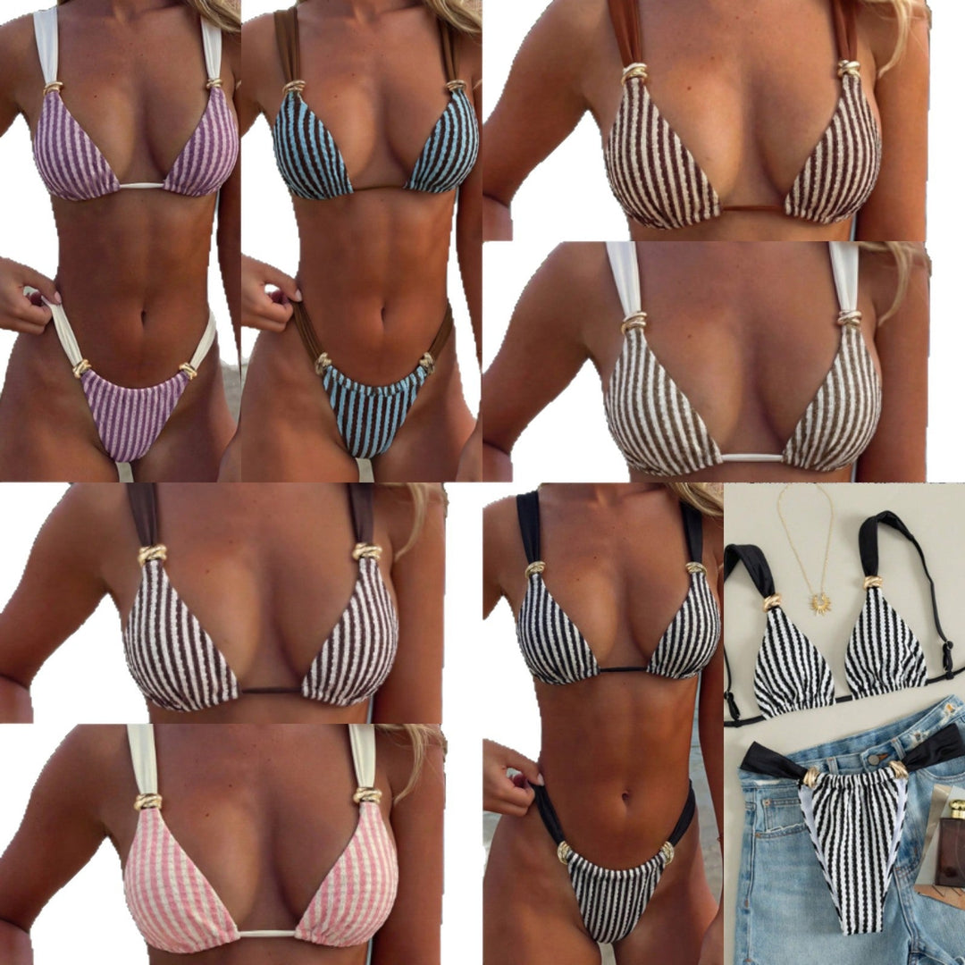 Damen Triangel-Bikini-Set mit luxuriösen Goldakzenten Drune