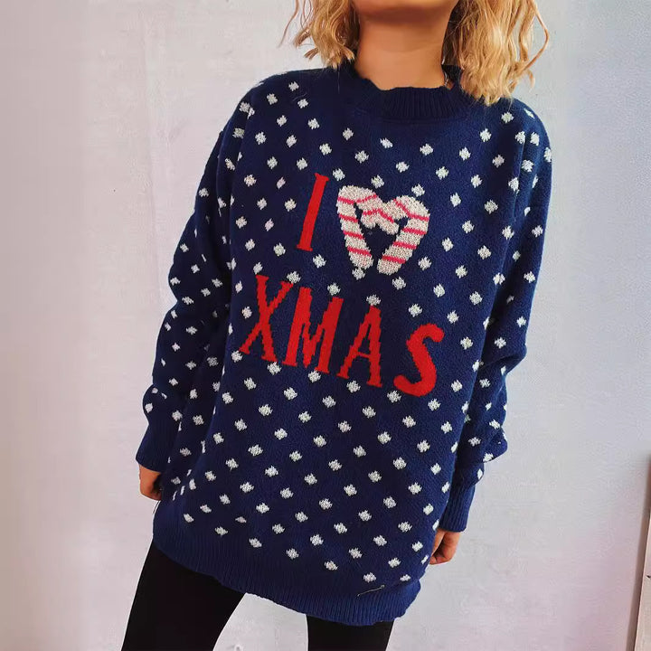 Damen Strickpullover mit festlichem Weihnachtsdesign und lockerer Passform Drune